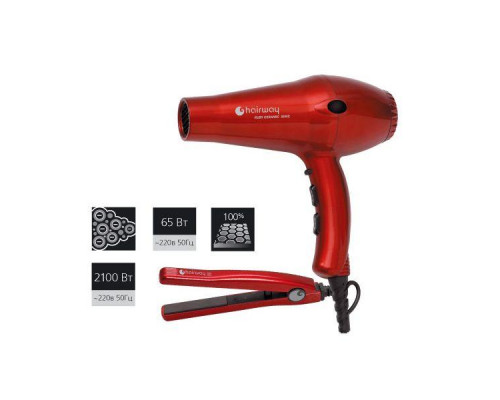 Фен Hairway Ruby Ceramic 2100W + щипцы-выпрямители HW 65W